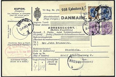 15, 40 og 1 kr. Chr. X på adressebrev fra København d. 20.11.1923 til Stockholm, Sverige.