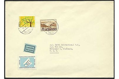 15,50 kr. porto på luftpost brev fra Reykjavik, Island, d. 11.12.1967 til Milwaukee, USA.