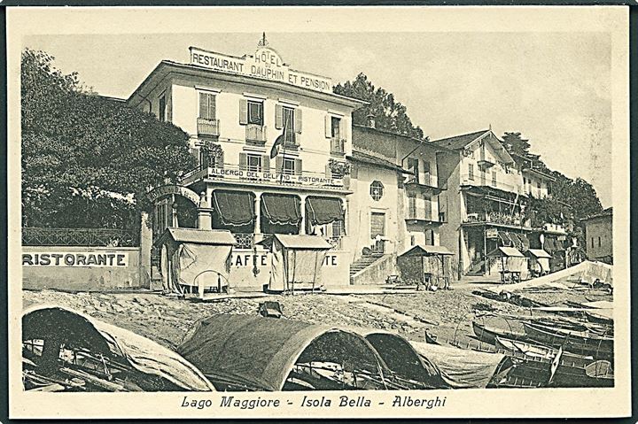 Lago Maggiore. Isola Bella. Alberghi. Brunner & Co. no. 18158. Siddet i et hæfte, så har rester på adressesiden. 