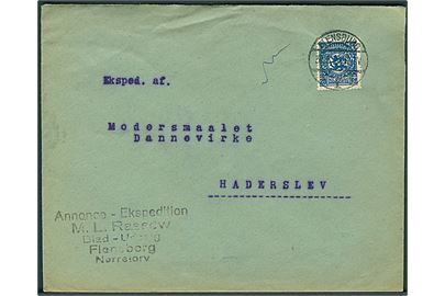 20 pfg. Fælles udg. på brev fra Flensburg d. 30.3.1920 til Modersmaalet Dannevirke i Haderslev.
