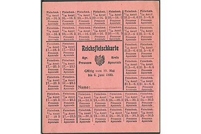 Rationeringskort Reichfleischkarte fra Apenrade gyldig i perioden 10.5.-6.6.1920 i afstemningsperioden.