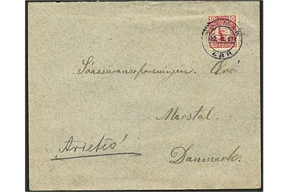 10 øre rød Gustav på brev fra Malmø, Sverige, d. 22.8.1917 til Arietis i Marstal.