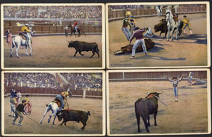 9 postkort med forskellige tyrefægtere i manegen. H. A. E. no. 1 - 9. 