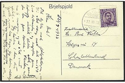 15 aur violet Chr. X på postkort fra Reykjavik, Island, d. 22.7.1933 til Charlottenlund.