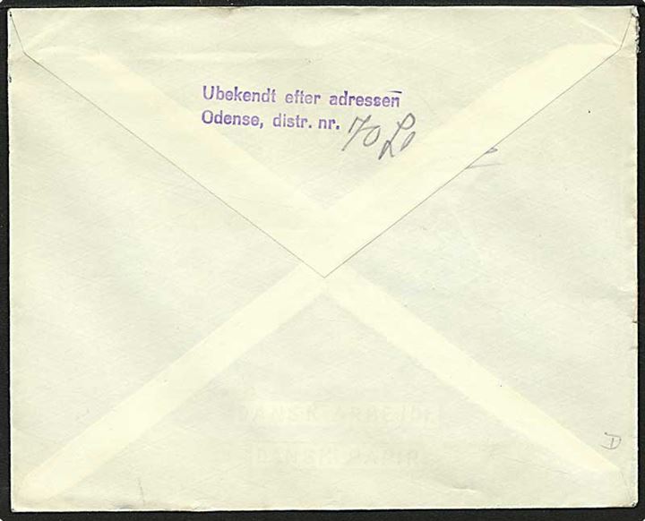 Francostemplet brev fra Aarhus d. 18.4.1955 til Odense. Vignet med forespørgelse og adressen ubekendt i Odense.