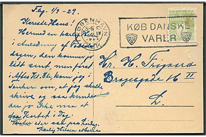7 øre helsagsafklip som frankering på lokalt brevkort i København d. 1.9.1929.