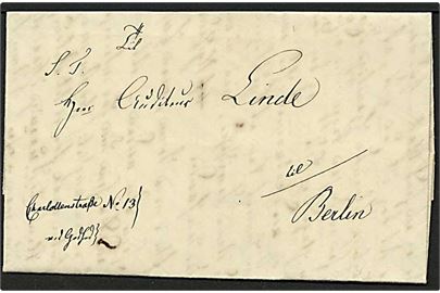 1844. Privat befordret brev dateret Kjøbenhavn d. 26.5.1844 til Berlin, Preussen. Påskrevet: Ved Godhed.