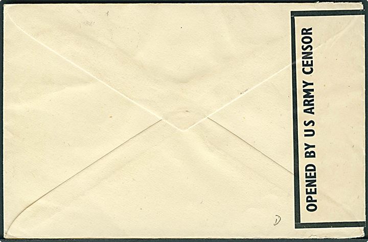 Ufrankeret amerikansk feltpostbrev stemplet U.S.Army Postal Service APO d. 7.6.1943 til Washington DC, USA. Fra APO 887 (= London, England). Åbnet af Army Base censor med fortrykt banderole og stempel Base Army Examiner no. 1093.