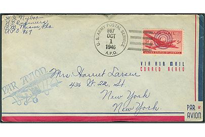 5 cents Air Mail på luftpostbrev stemplet U. S. Army Postal Service APO 867 (= Vieux Fort, St. Lucia) d. 1.10.1946 til USA.