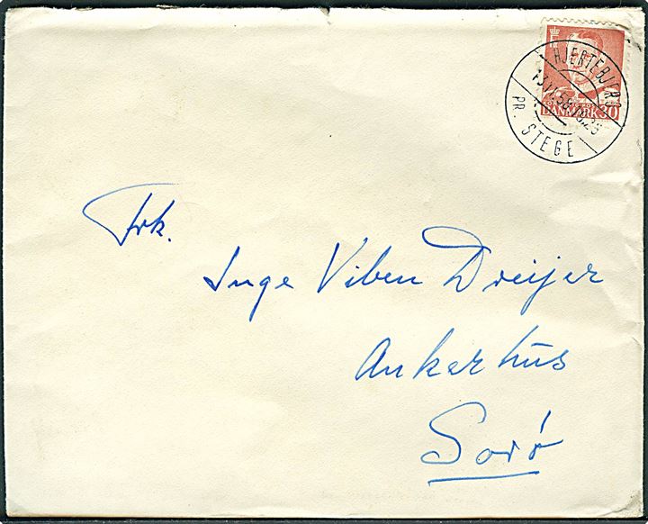 30 øre Fr. IX på brev annulleret med pr.-stempel Hjertebjerg pr. Stege d. 13.11.1958 til Sorø.