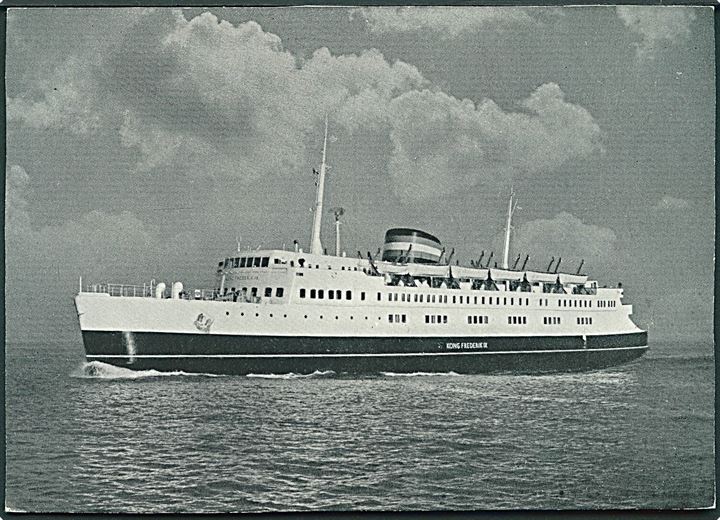 20 øre Fr. IX på brevkort (M/F Kong Frederik IX) annulleret med violet skibs-håndrullestempel Dansk Søpost Gedser-Grossenbrode d. 8.8.1955 til Jönköping, Sverige.
