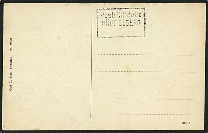 Rammestempel Posthülfstelle DÜPPELBERG på ubrugt postkort - Mindestenen i Dybbøl fra 1864.
