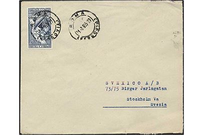 60 lire blå på brev fra Rom, Italien d. 21.2.1955 til Stockholm, Sverige.