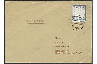 40 pfennig blå singelfrankatur på brev fra Heilbronn, Tyskland, d. 14.10.1955 til Stockholm, Sverige. (Mic. 35,- Euro).