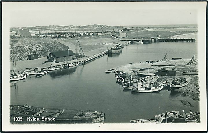 Havnen i Hvide Sande. Pors no. 1005. Fotokort. 