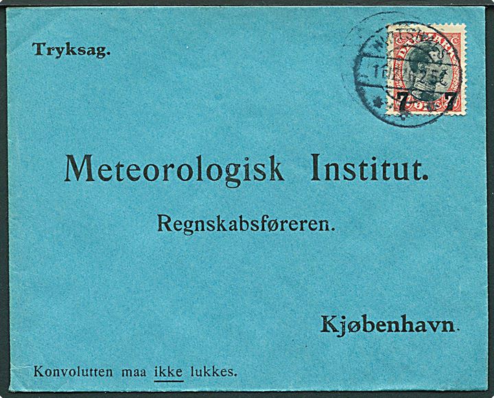 7/27 øre provisorium single på tryksag fra Hirtshals d. 11.12.1926 til Meteorologisk Institut i Kjøbenhavn. 