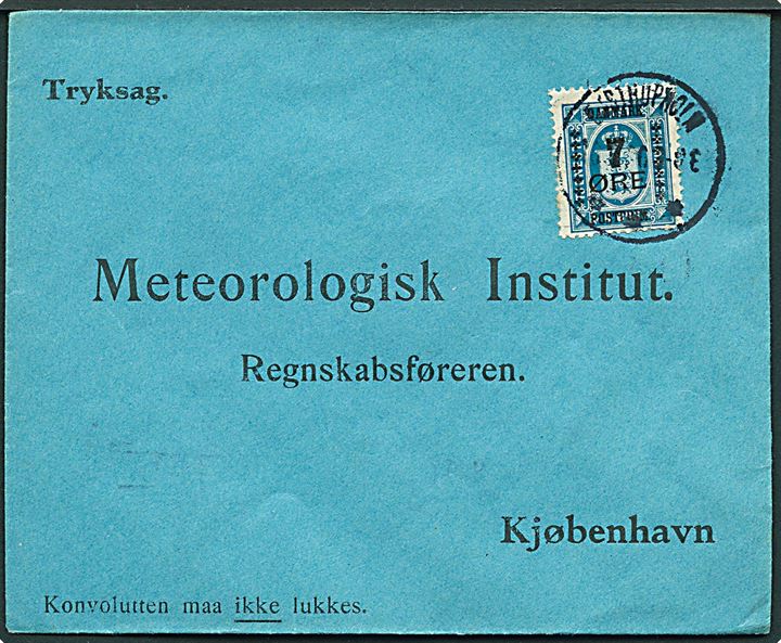 7/4 øre Provisorium single på tryksag fra Ejstrupholm d. 1926 til Meteorologisk Institut i Kjøbenhavn.