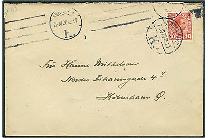 10 øre Chr. X single på kurérpost brev fra Warszawa stemplet København d. 22.10.1920 til København.