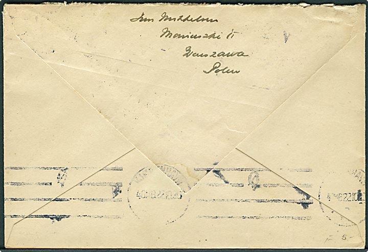 10 øre Chr. X single på kurérpost brev fra Warszawa stemplet København d. 22.10.1920 til København.