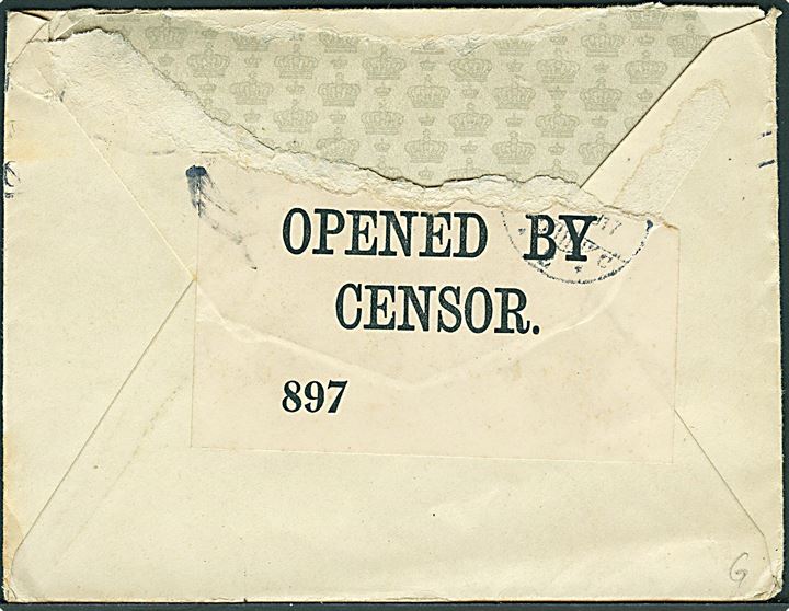 10 øre Chr. X i parstykke på brev fra Kjøbenhavn d. 10.2.1917 til Bangkok, Siam. Åbnet af britisk censur no. 897. Bagklap mgl.