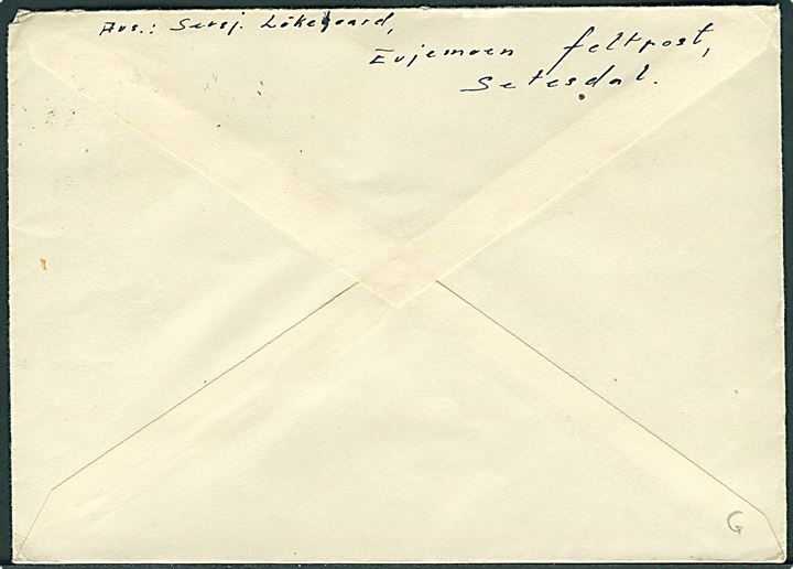 25 øre Løve på brev stemplet Evjemoen * Feltpost * d. 28.2.1950 til Ålesund. 