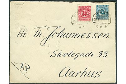 10 pfg. og 20 pfg. Fælles udg. på brev stemplet Hoyer *** d. 27.1.1920 til Aarhus, Danmark.