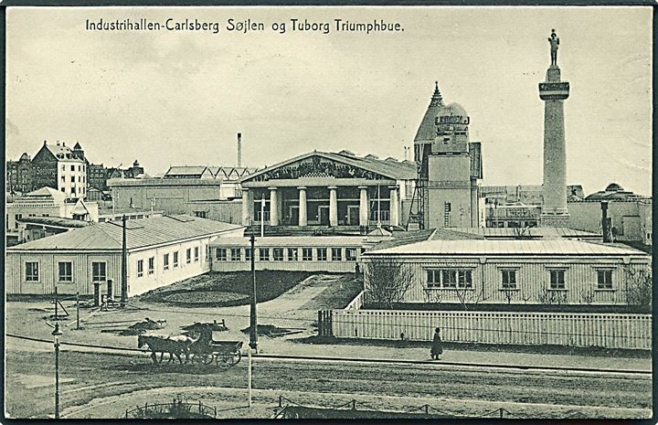 Landsudstillingen i Aarhus 1909. Industrihallen - Carlsberg Søjlen & Tuborg Triumphbue. W. M. K. no. 6.