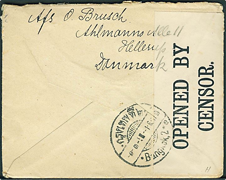 5 øre Chr. X (4) på brev fra Hellerup d. 18.3.1917 til Bangkok, Siam. Åbnet af britisk censur no. 1131.