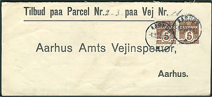 5 øre Bølgelinie i parstykke på foldet formular brev sendt lokalt i Aarhus d. 4.11.1922 til Aarhus Amts Vejinspektør.