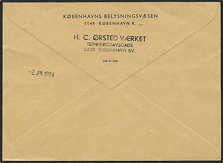 60 øre rød Fr. IX på brev fra København d. 2.10.1970. Mærket med perfin K10 - København Belysningsvæsen.