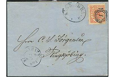 4 sk. Krone/Scepter på brev annulleret med nr.stempel fra Kjøbenhavn d. 24.5.1865 til Ringkjøbing.