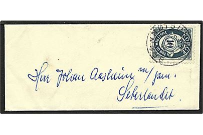 10 øre grå posthorn på mini brev fra Brønnøysund, Norge, d. 13.5.1952 til Seterlandet.