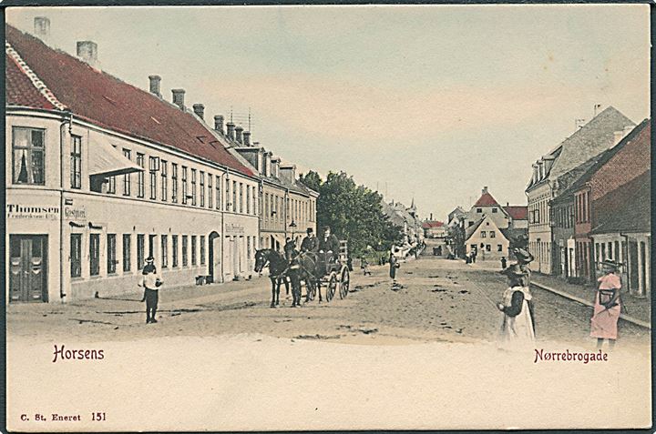 Horsens, Nørrebrogade med Thomsen’s gæstgiveri. Stenders no. 151. Kvalitet 9