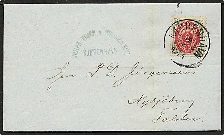 8 øre tofarvet på brev fra København d. 19.6.1877 til Nykøbing F. 