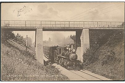 Svendborg, Sct. Jørgens viadukt med lokomotiv. Stenders no. 3709. Kvalitet 7