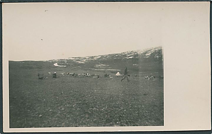 Thule, forberedelser til isbjørnejagt. Fra “Islands Falk”s togt 1925. Fotokort u/no. Kvalitet 8