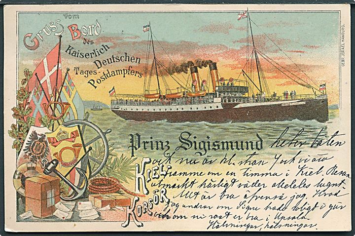 Tysk, “Prinz Sigismund”, postdamper på Kiel-Korsør ruten. Gebr. Israel u/no. Kvalitet 8