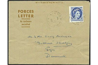 5 cent blå på militær brev fra Canada d. 10.6.1958 til Skalbjerg.