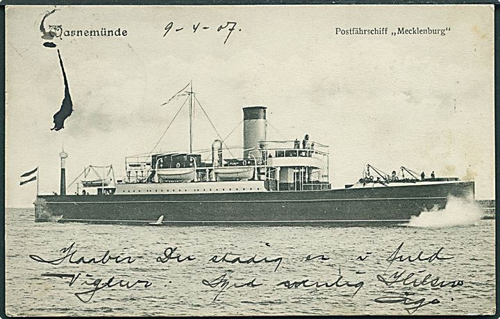 Tysk, “Mecklenburg”, postfærge på ruten Warnemünde - Gedser. E. Krakow no. 7757. Kvalitet 7