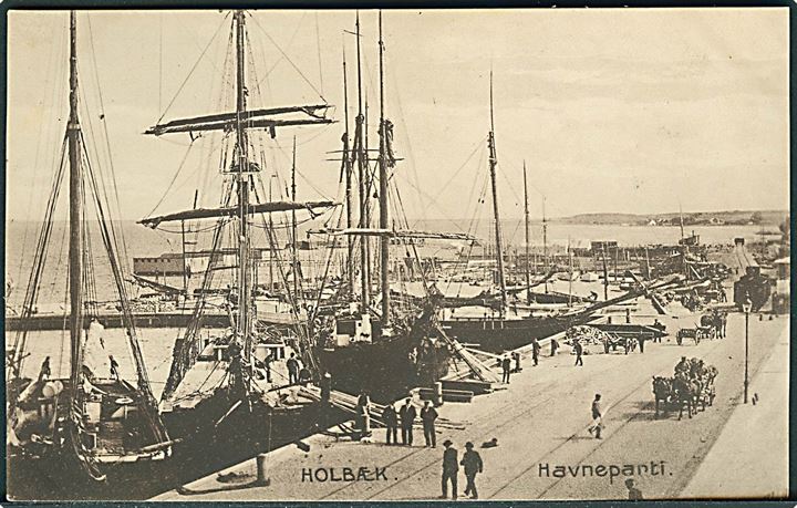 Holbæk, havneparti med sejlskibe. Stenders no. 12706. Kvalitet 9