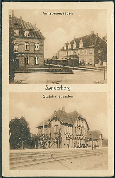 Sønderborg, Amtsbanegaarden og Statsbanegaarden. J. Boisen u/no. Kvalitet 7