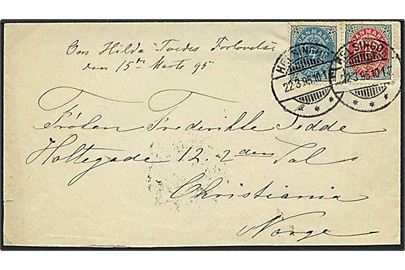 4 øre og 8 øre tofarvet på brev fra Helsingør d. 22.3.1895 til Christiania, Norge.