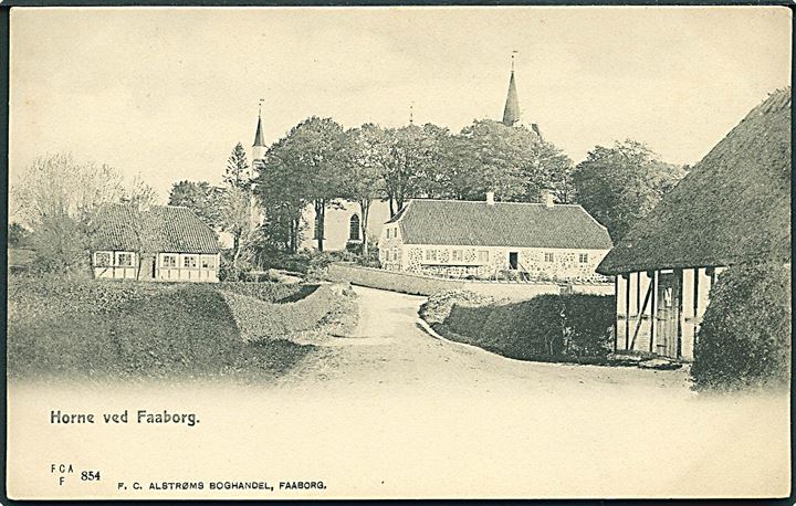 Horne, gadeparti med kirken i baggrunden. F. C. Alstrøm no. 854. Kvalitet 8