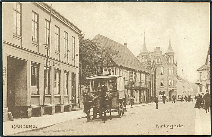 Randers, hestetrukken omnibus i Kirkegade. Stenders no. 16883k.  Kvalitet 8