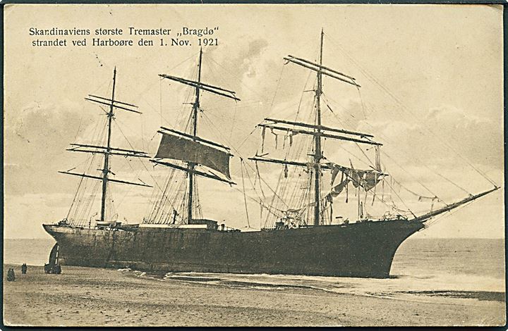 Norsk, “Bragdø” af Kristiansand strandet ved Harboøre d. 1.11.1921. J. Langer no. 6803/22. Kvalitet 7