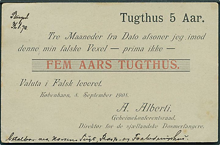 Alberti-sagen. Veksel: “Fem Aars Tugthus”. Løvendahl no. F. 62 / 12. Oplag. Kvalitet 7