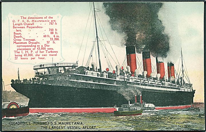 Engelsk, “Mauretania”, S/S, Cunard Line (1906-35). A. R. & Co. U/no. Kvalitet 9