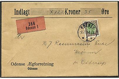 70 øre brun/grøn Chr. X singelfrankatur på postopkrævning fra Odense d. 2.7.1921 til Otterup.