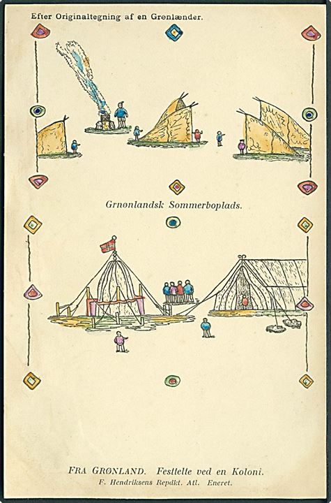 Grønland. F. Henriksen. Grønlandsk Sommerboplads. U/no. Dansk Koloniudstilling Tivoli 1905. Kvalitet 7