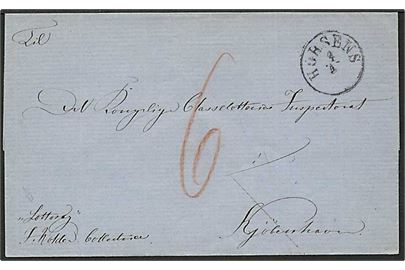 Ufrankeret brev fra Horsens d. 4.5.1867 til København. Sat i porto med 6 skilling og påskrevet 6 med rødkridt.